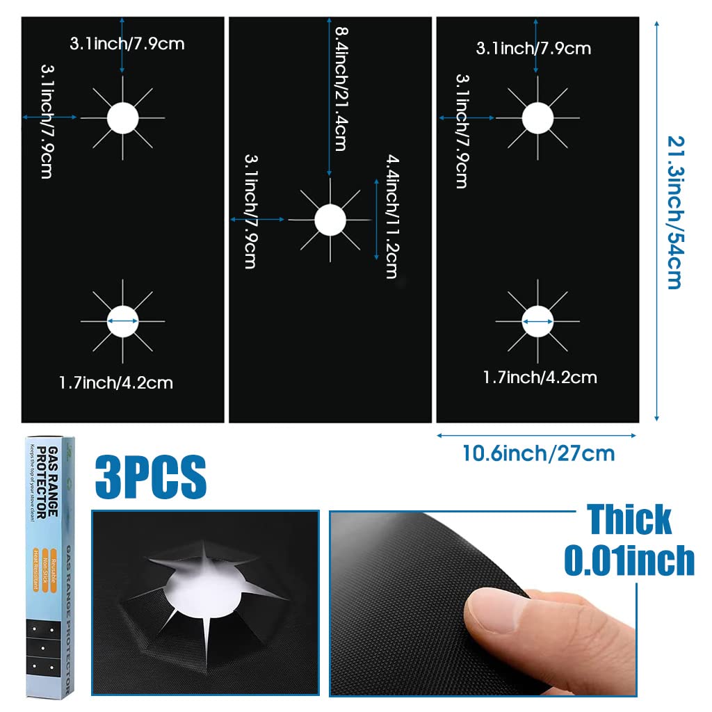 HASTHIP 3pcs Stove Protector for Gas Range, Stove Burner Liners, Stove Burner Covers for Gas Stove Top Cleaning Kitchen Tools (10.6 * 21.3'') HASTHIP 3pcs Stove Protector for Gas Range, Stove Burner Liners, Stove Burner Covers for Gas Stove Top Cleaning Kitchen Tools (10.6 * 21.3'')